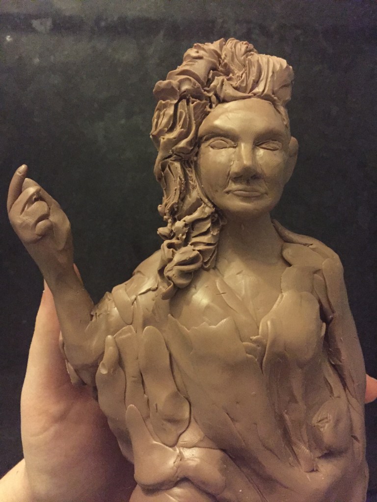 A sculpture of my mother out of Monster Clay