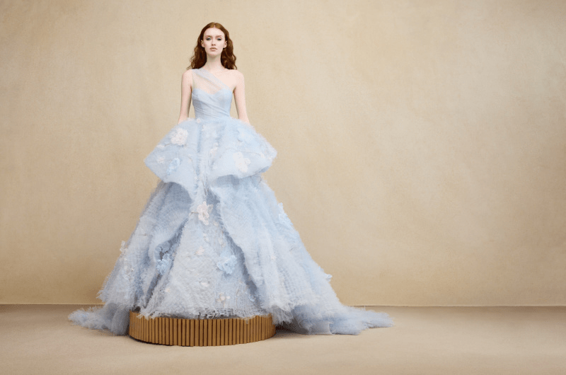 A blue dress with blue pink and white florals