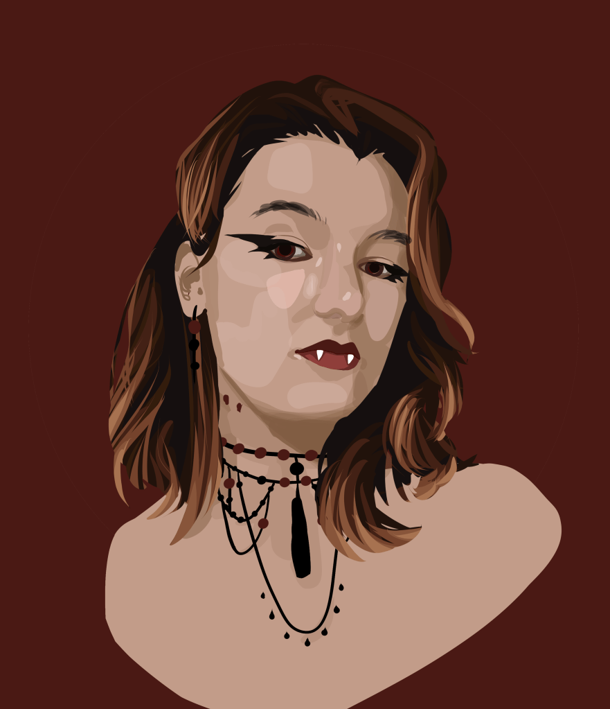 A self portrait for Halloween, with a representation of a custom necklace made for me by AU Elements