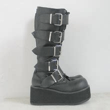 Mid Calf black platform boot with 5 buckles by Demonia